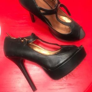 Shoe Republica LA Black Mary Jane Peep Toe Heels